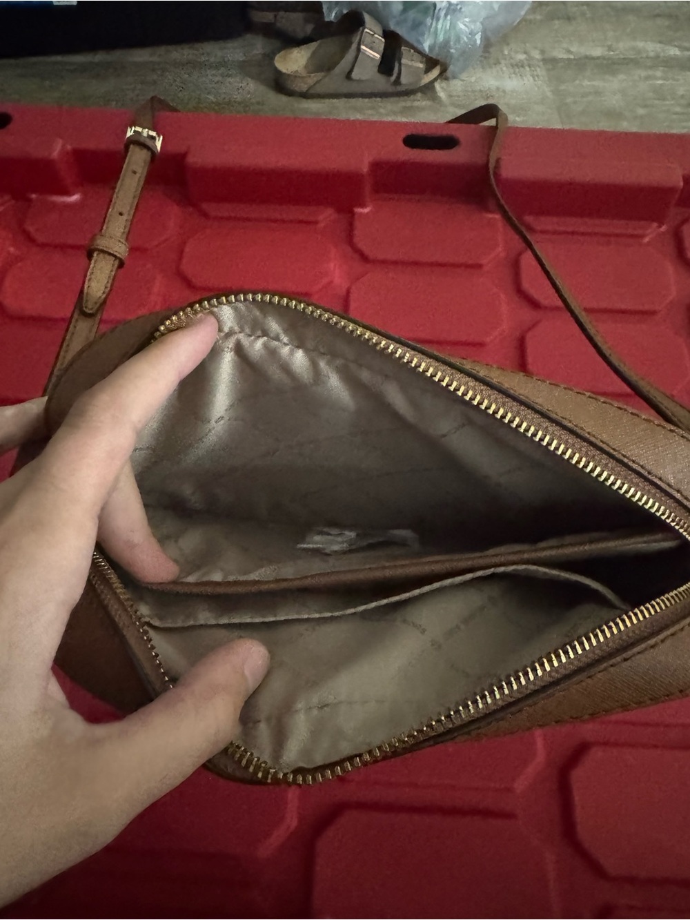 Michael Kors Brown Saffiano Leather Crossbody with Gold Chain Accent - Picture 4 of 8